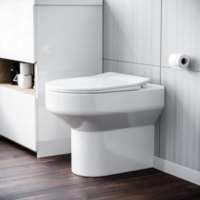 Nes Home Contemporary Bathroom Rimless Back to Wall Toilet with Soft Close Seat White