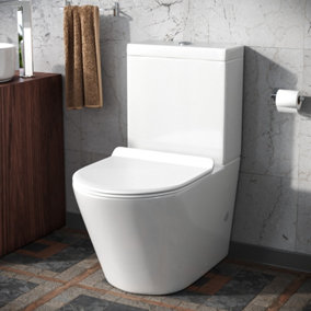 Nes Home Contemporary Round Rimless Close Coupled Toilet With Soft Close Seat