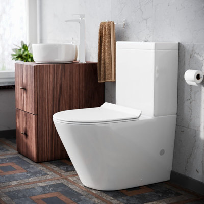Nes Home Contemporary Round Rimless Close Coupled Toilet With Soft Close Seat