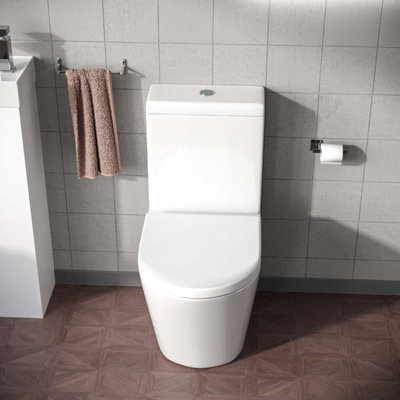 Nes Home Contemporary Round Rimless Close Coupled Toilet With Soft Close Seat