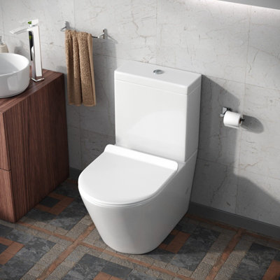Nes Home Contemporary Round Rimless Close Coupled Toilet With Soft Close Seat