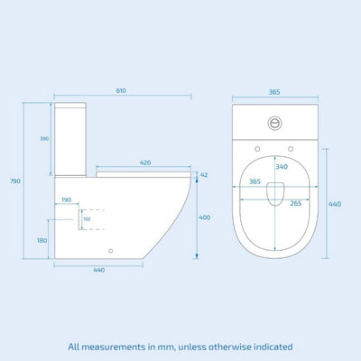 Nes Home Contemporary Round Rimless Close Coupled Toilet With Soft Close Seat