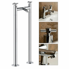 Nes Home Crox Traditional Freestanding Bath Filler Mixer Tap with Pipe Legs