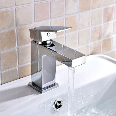Nes Home Cube Square Single Lever Bathroom Basin Mono Mixer Chrome Tap With Free Waste