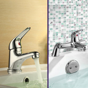 Nes Home Dame Bathroom Basin Mono Mixer Tap, Bath Filler Tap & Waste Chrome