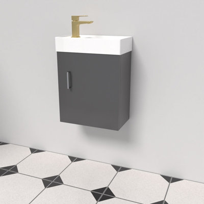 Nes Home Dark Grey Wall Hung 400mm Vanity Unit & Square Basin Mono Mixer Tap Price Comparisons | Compare The Build
