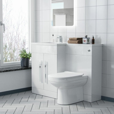 Nes Home Debra Bathroom White L-Shape LH Basin Vanity Unit BTW WC Toilet 1100mm