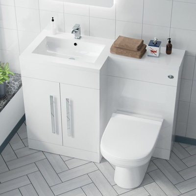 Nes Home Debra Bathroom White L-Shape LH Basin Vanity Unit BTW WC Toilet 1100mm