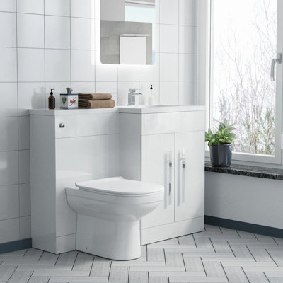 Nes Home Debra Bathroom White L-Shape RH Basin Vanity Unit BTW WC Toilet 1100mm