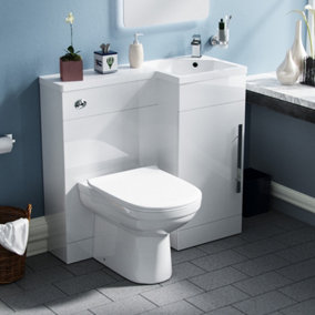 Nes Home Debra White L-Shape RH Small 900mm Vanity Unit Sink Toilet Bathroom - Flat Pack