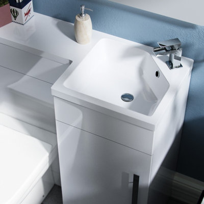 Nes Home Debra White L-Shape RH Small 900mm Vanity Unit Sink Toilet Bathroom - Flat Pack