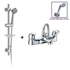 Nes Home Deck Mounted Bath Filler Shower Mixer Slider Rail and Handset Kit