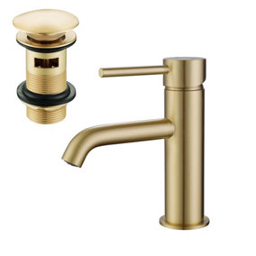 Nes Home Deck Mounted Brushed Brass Single Lever Basin Mono Mixer Tap+Waste