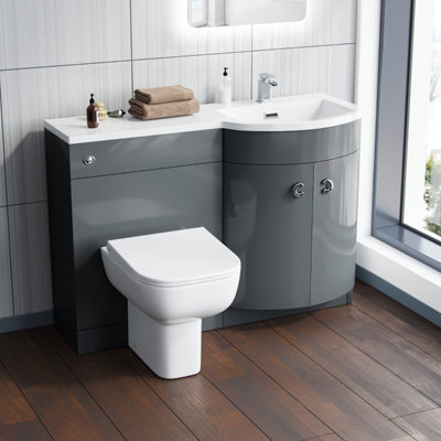 Nes Home Dene RH 1100mm Vanity Basin Unit & Debra Back To Wall Toilet Grey