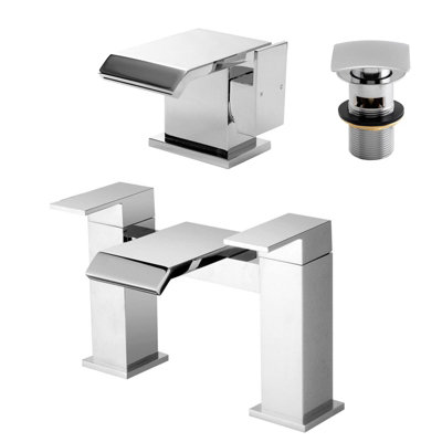 Nes Home Devon Waterfall Bath Filler Mixer and Basin Tap with Waste Chrome