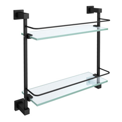 Nes Home Double Glass Bathroom Shelf Matte Black 