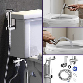 Nes Home Douche Handheld Silver Stainless Steel Bidet Toilet Sprayer Jet Kit Chrome