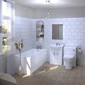 Nes Home Dyon 1700mm Bath Suite, Basin Vanity Unit, WC & BTW Comfort Height Toilet