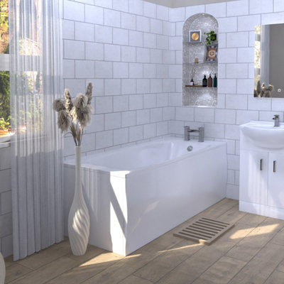 Nes Home Dyon 1700mm Bath Suite, Basin Vanity Unit, WC & BTW Comfort Height Toilet