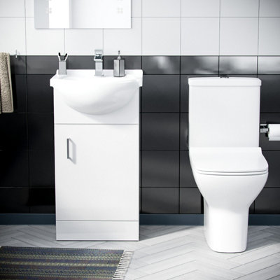 Nes Home Dyon 550mm Basin Floor Standing Vanity Unit & Rimless Close Coupled Toilet White