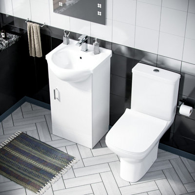 Nes Home Dyon 550mm Basin Floor Standing Vanity Unit & Rimless Close Coupled Toilet White