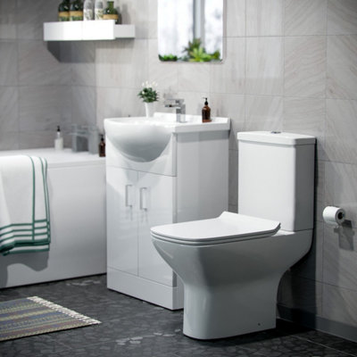 Nes Home Dyon 550mm Floorstanding Basin Vanity Unit White & Rimless Close Coupled Toilet White