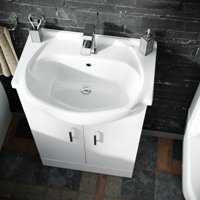 Nes Home Dyon 550mm Floorstanding Basin Vanity Unit White & Rimless Close Coupled Toilet