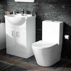 Nes Home Dyon 550mm Floorstanding Vanity Basin Unit Close Coupled WC Rimless Toilet White