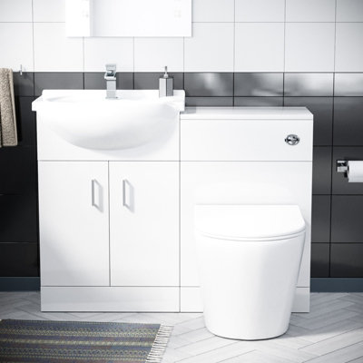 Nes Home Dyon 550mm White Vanity Sink Unit, Cloakroom Basin & BTW Toilet WC