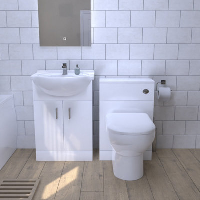 Nes Home Dyon Floor Standing White Vanity Basin, WC Unit & Comfort Height BTW Toilet Price Comparisons | Compare The Build