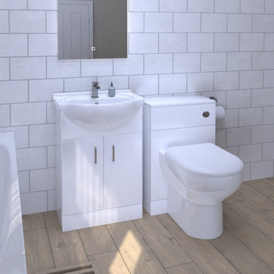 Nes Home Dyon Floor Standing White Vanity Basin, WC Unit & Comfort Height BTW Toilet