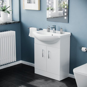 Nes Home Dyon Modern White Freestanding Bathroom Basin Vanity Unit - 650mm