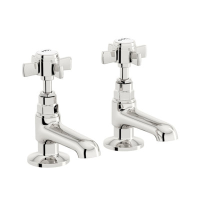 Nes Home Edwardian Hot & Cold Twin Basin Taps Quarter Turn Cross Handle