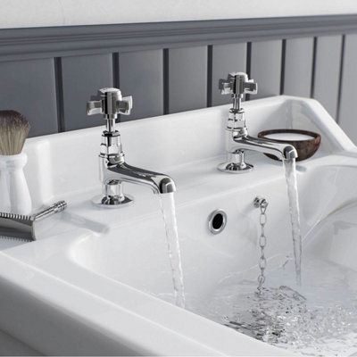 Nes Home Edwardian Hot & Cold Twin Basin Taps Quarter Turn Cross Handle