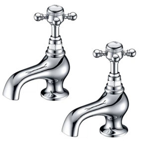 Nes Home Edwardian Traditional Victorian Cross Handle Twin Basin Tap Chrome Hot and Cold