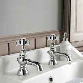 Nes Home Eliza Traditional Cross Lever Bath Taps Twin Chrome Pair Solid Brass Hot and Cold