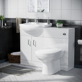 Nes Home Ellen 550mm Flat Pack Vanity Basin Unit, WC Unit, Cistern & Elso Back To Wall Toilet White