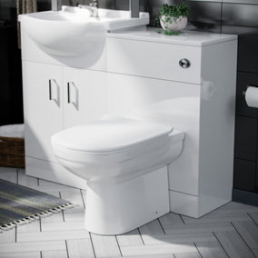 Nes Home Ellen 550mm Flat Pack Vanity Basin Unit, WC Unit, Elso Back To Wall Toilet, Mono Mixer & Wate White
