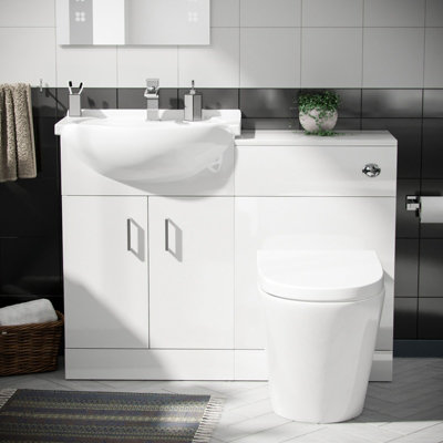 Nes Home Ellen 550mm Vanity Basin Unit, WC Unit & Ellis Back To Wall Toilet White