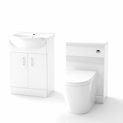 Nes Home Ellen 550mm Vanity Basin Unit, WC Unit & Ellis Back To Wall Toilet White