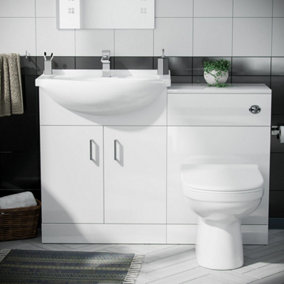 Nes Home Ellen 650mm Vanity Basin Unit, WC Unit, Cistern & Eslo Back To Wall Toilet White