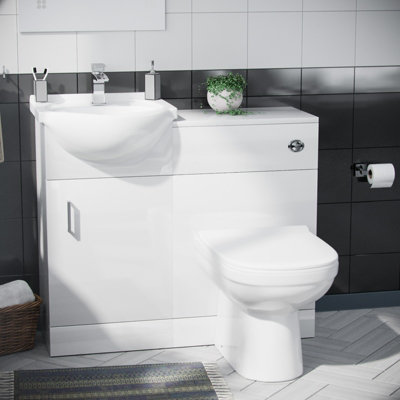 Nes Home Ellen 950mm Vanity Basin Unit, WC Unit & Elso Back To Wall Toilet White