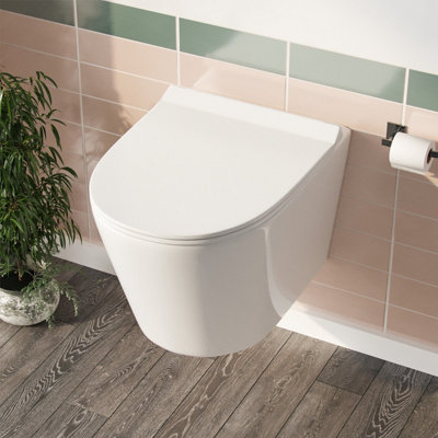 Nes Home Elliss Rimless Wall Hung Toilet Pan + Soft Close Toilet Seat - 3