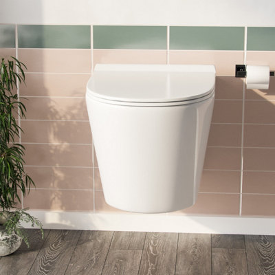 Nes Home Elliss Rimless Wall Hung Toilet Pan + Soft Close Toilet Seat - 4