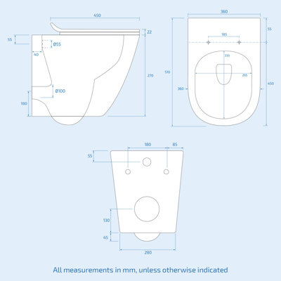Nes Home Elliss Rimless Wall Hung Toilet Pan + Soft Close Toilet Seat - 7