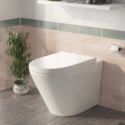 Nes Home Elliss Round Back to Wall Rimless Toilet Pan With Soft Close ...