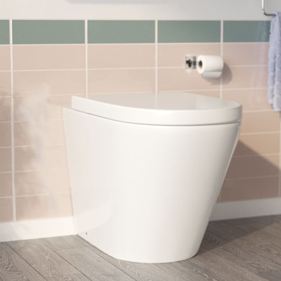 Nes Home Elliss Round Back to Wall Rimless Toilet Pan With Soft Close ...