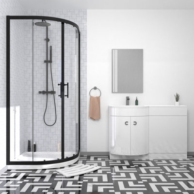 Nes Home Elton Matte Black Quadrant 900mm Shower Enclosure & Left Hand Vanity Combination Unit