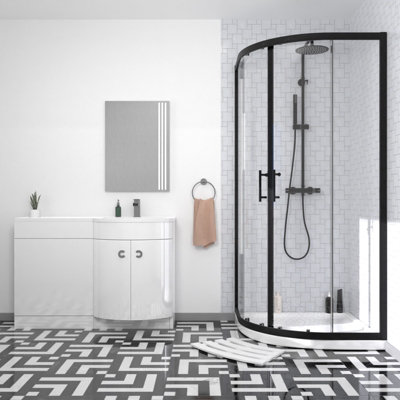 Nes Home Elton Matte Black Quadrant 900mm Shower Enclosure & Right Hand Vanity Combination Unit