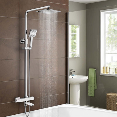 Nes Home Fawley Square Thermostatic Shower Kit with Bath Filler Chrome ...